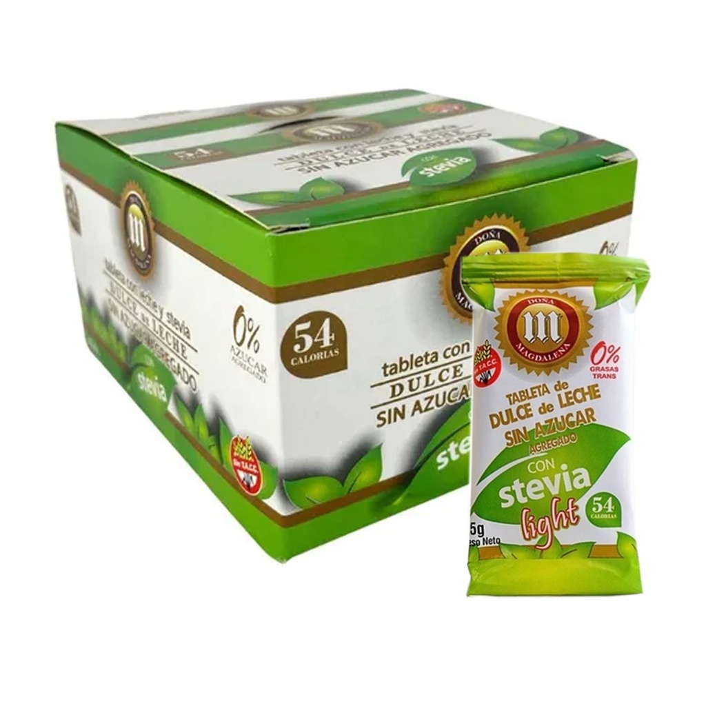 Tableta de Dulce de leche sin azucar endulzado con stevia Doña Magdalena x 25grs x 18u x 1 caja 